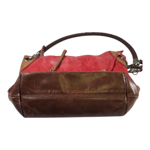 The Sak Red Leather Braided Brown Leather Strap Bag Purse Satchel - Picture 4 of 6